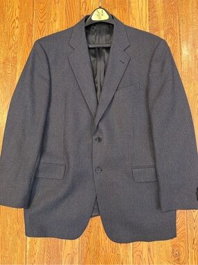 Joseph Abboud 100% Wool 42R Sport Coat Blazer Navy Houndstooth Micro-check
